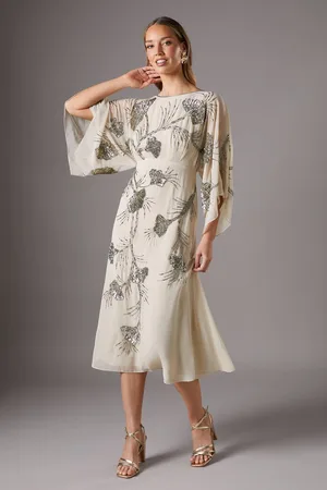 Coast Sequin Floral Cape Sleeve Dress
