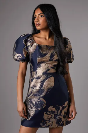 Coast Petite 3/4 Puff Sleeve Jacquard Mini Dress