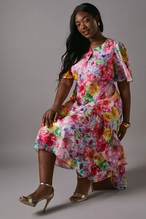 Coast Plus Hydrangea Print Tiered Midi Dress