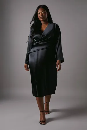 Coast Plus Satin Wrap Front Dress With Flare Sleeve