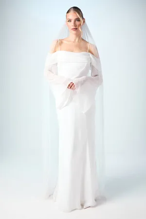 Coast Flare Sleeve Cowl Neck Chiffon Beach Wedding Dress