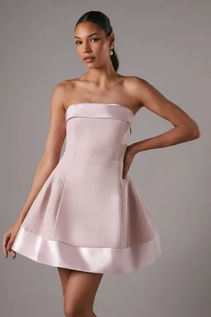 Coast Bandeau Satin Detail Pleated Mini Dress