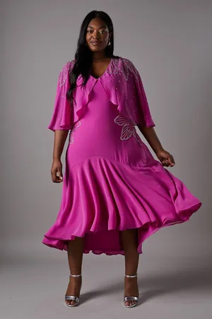 Coast Plus Embellished Midi Dress With Cape Sleeves