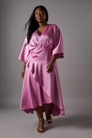 Coast Plus Satin Back Crepe Ruffle Wrap Midi Dress