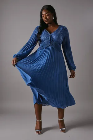 Coast Plus Lace Insert Long Sleeve Pleat Dress