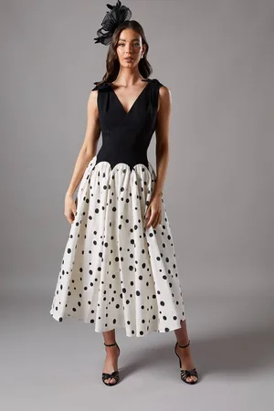Coast Races Drop Waist Bow Shoulder Midi Dress