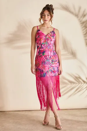 Coast Printed Lace Fringe Midi Holiday Dress