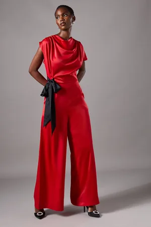 Coast Tie Side Satin Drape Wide Leg Jumpsuit