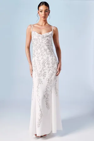 Coast Boho Cowl Neck Trailing Floral Embellished Fishtail Wedding Dress