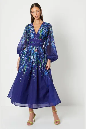 Coast Organza Floral Placement Lace Trim Midaxi Dress