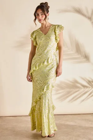 Coast Metallic Jacquard Frill Midi Dress