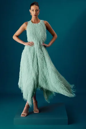 Coast Muse Fringe Halter Neck Tie Back Midi Dress