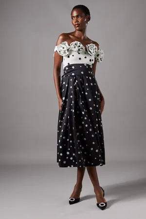 Coast Contrast Spot Bandeau Ruffle Midi Dress