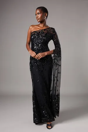 Coast One Shoulder Maxi Dress In Lace With Cape Sleeve