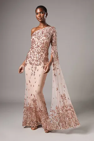Coast One Shoulder Maxi Dress In Lace With Cape Sleeve