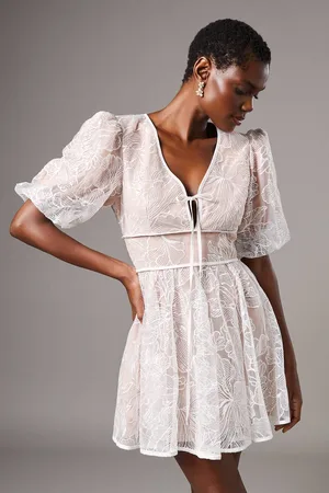 Coast Embellished Organza Puff Sleeve Mini Dress