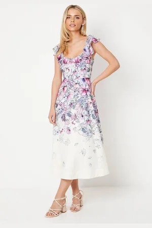 Coast Petite Ruffle Shoulder Cotton Midi Dress In Floral Print