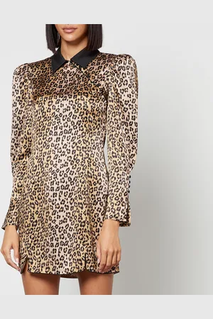 De La Vali Whiskey Leopard-Print Satin Mini Dress - UK 6