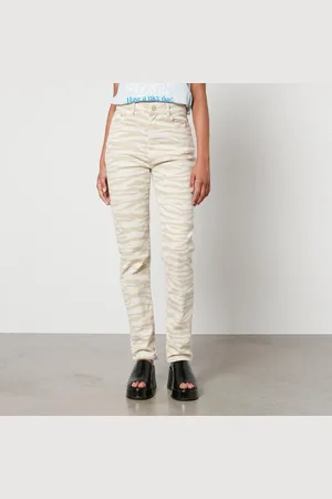 Ganni Swigy Zebra-Print Denim Straight-Leg Jeans - W25