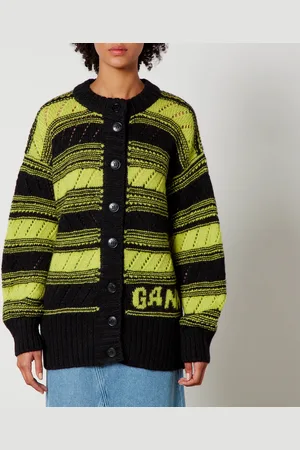 Ganni Striped Organic Wool Cardigan - XS