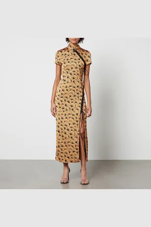 De La Vali Trapeze Printed Satin Midi Dress - UK 6