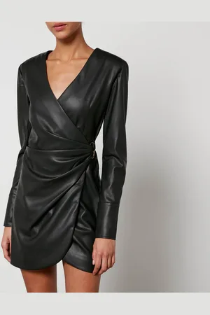 ANINE BING Joey Faux Leather Mini Wrap Dress - XS