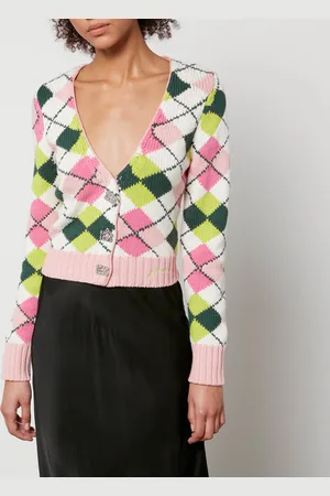 Ganni Intarsia-Knit Organic Cotton Cardigan - XXS