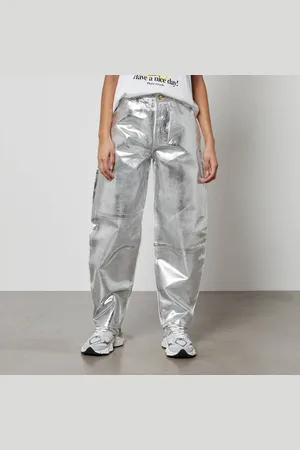Ganni Stary Metallic Organic Faux Leather Tapered Jeans - W27