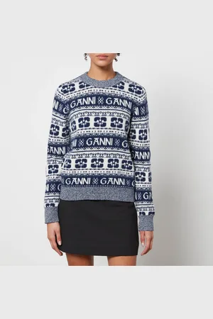 Ganni Logo-Intarsia Wool-Blend Jumper - XS
