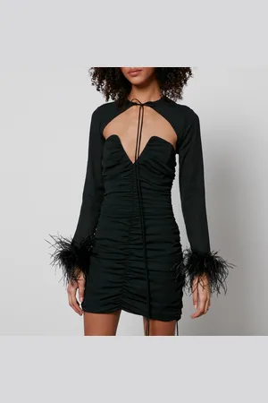 De La Vali Mame Feather-Trimmed Chiffon Mini Dress - UK 6