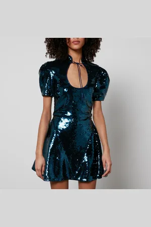 De La Vali Puff Sleeve Sequined Mini Dress - UK 6