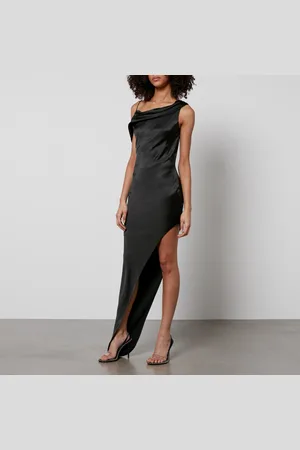 De La Vali Off-Shoulder Aysmmetric Satin Midi Dress - UK 6