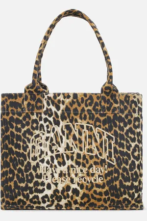 Ganni Easy Leopard-Print Cotton-Canvas Large Shopper Bag
