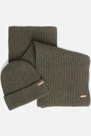 Barbour Estoril Ribbed-Knit Beanie And Scarf Set