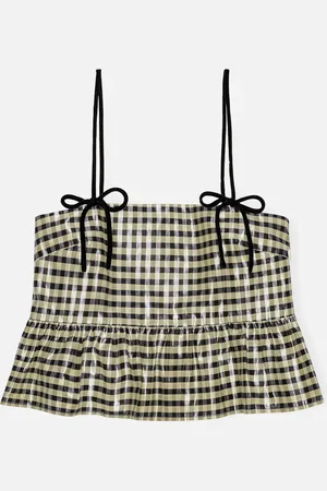 Ganni Shiny Check Cotton-Blend Jacquard Top - 36