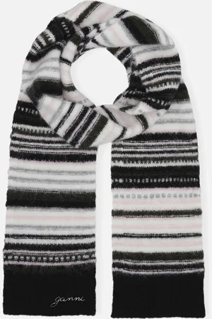 Ganni Striped Soft Intarsia Knit Scarf