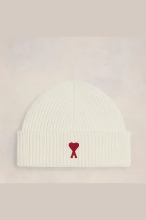 Ami Red Adc Ribbed Wool Beanie