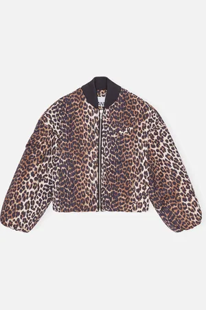 Ganni Leopard-Print Canvas Bomber Jacket - S/M