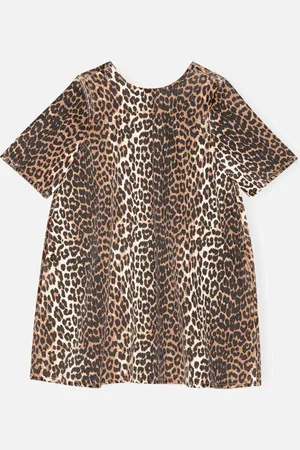 Ganni Leopard-Print Denim Open-Back Mini Dress - EU 36/UK 8