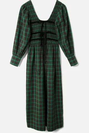 Damson Madder Elle Checked Cotton Midi Dress - UK 6