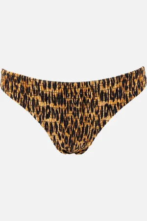 Damson Madder Leopard-Print Shirred Bikini Bottoms - UK 6