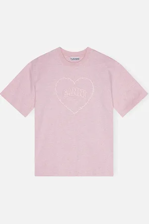 Ganni Drop Shoulder Heart Cotton-Jersey T-Shirt - XS