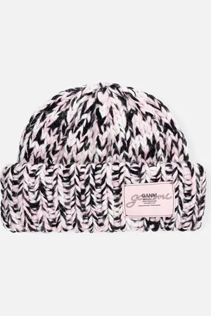 Ganni Graphic Cable-Knit Wool Beanie