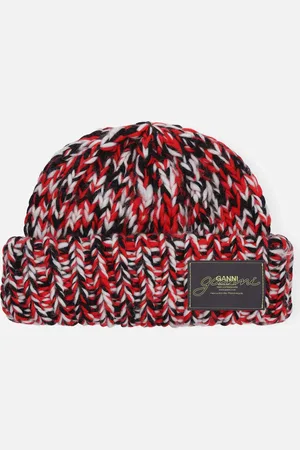 Ganni Graphic Cable-Knit Wool Beanie