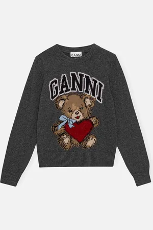 Ganni Graphic Bear Wool-Blend Knit Jumper - XS