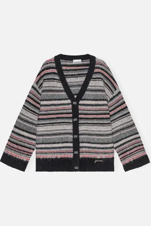 Ganni Striped Boxy Wool-Blend Cardigan - XS