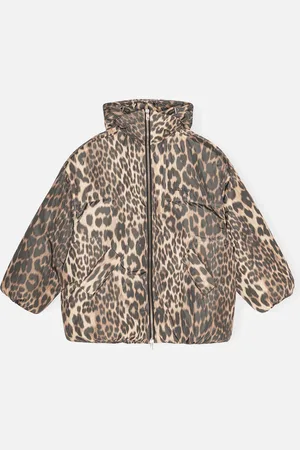 Ganni Leopard-Print Shell Puffer Jacket - S,M