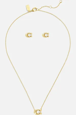 Coach Earrings & Necklace C -Tone Faux Pearl Set
