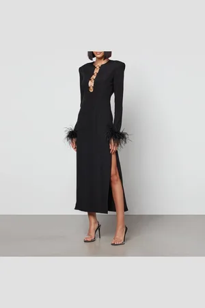 De La Vali Gospel Feather-Trimmed Crepe Midi Dress - UK 8