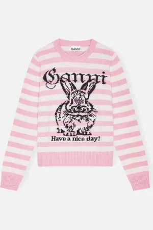 Ganni Bunny Striped Wool-Blend Knit Jumper - M